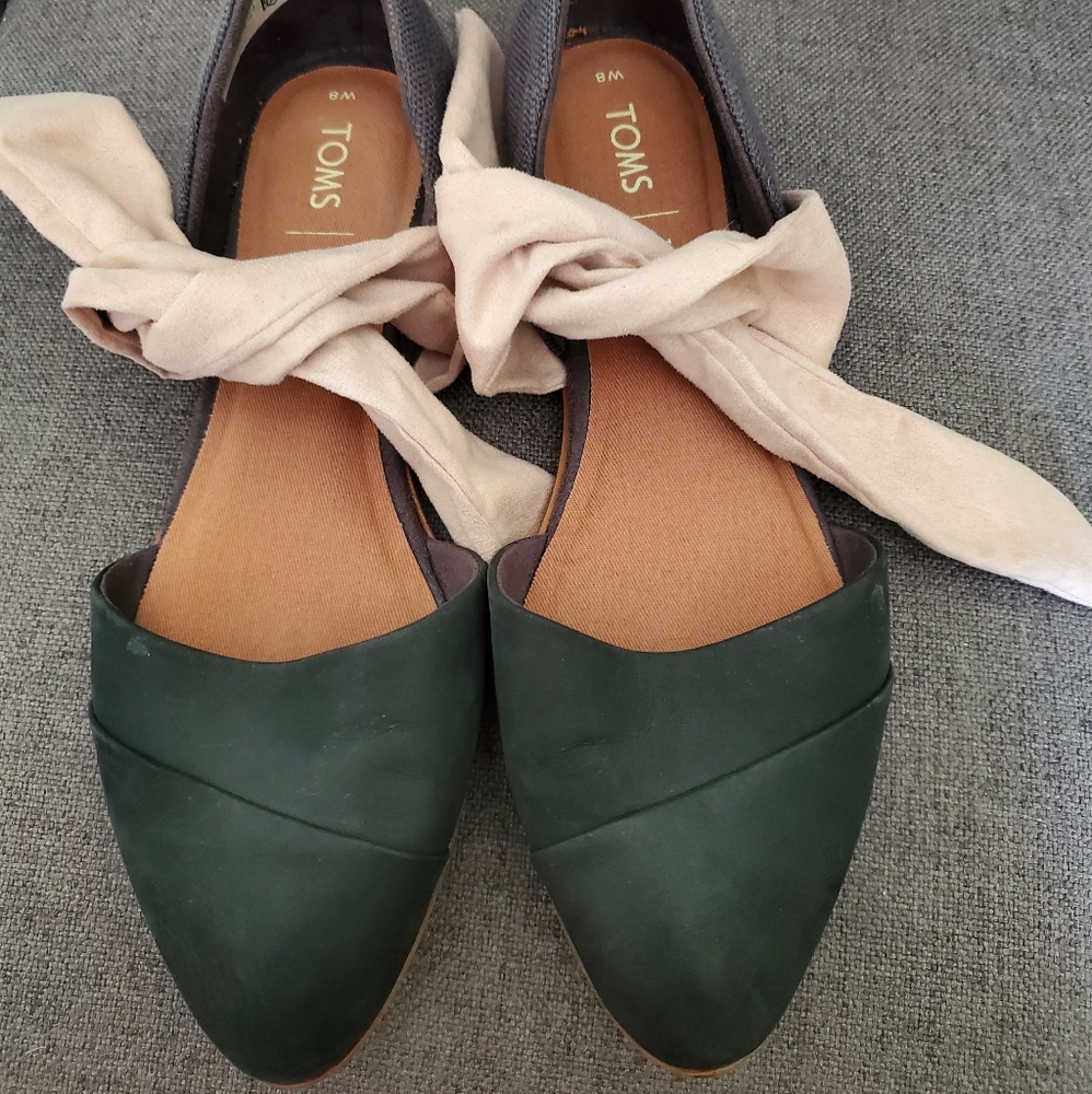 Tom's jutti d'orsay black/gray flats with pink bow